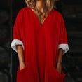 thumbnail image 6 of DeHolifer Summer Dresses for Women Vacation Trendy Short Sleeve Scoop Neck Cotton Linen Dress Loose Flowy Beach Sundress Red M, 6 of 7