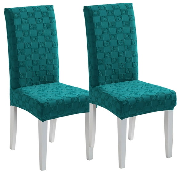 Stretchy Dining Chair Covers,Super Fit Jacquard Chair Slipcovers Removable Washable Anti-Dust Elastic Chair Protector for Dining Room Hotel Banquet Kitchen-2 Pcs-dark green