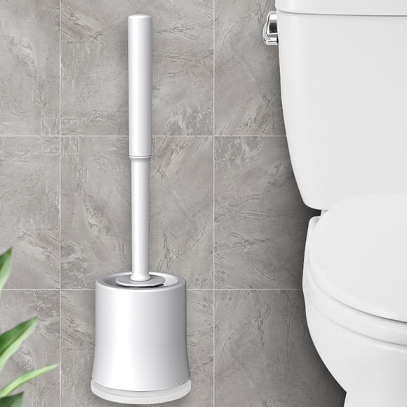Cepillo de inodoro de mango largo con base - Limpiador compacto moderno con cerdas que no se rasguñen para una limpieza eficiente del baño