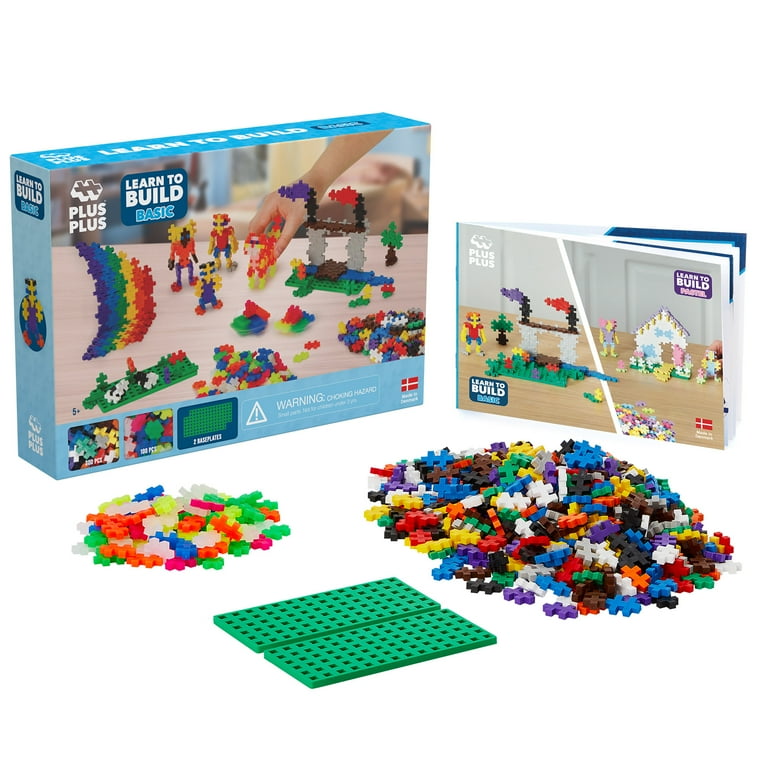Plus Plus Learn to Build Basic Color Mix 400 Piece Set 2D 3D Construction Building STEM Toy Interlocking Mini Puzzle Blocks Kids Ages 5