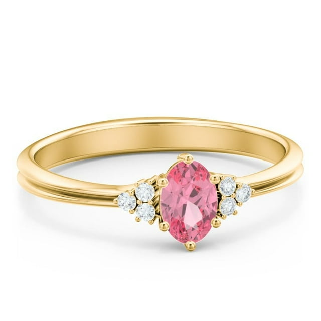 Birthstone Oval Ring with Shoulder Accents - Pink Tourmaline (October)