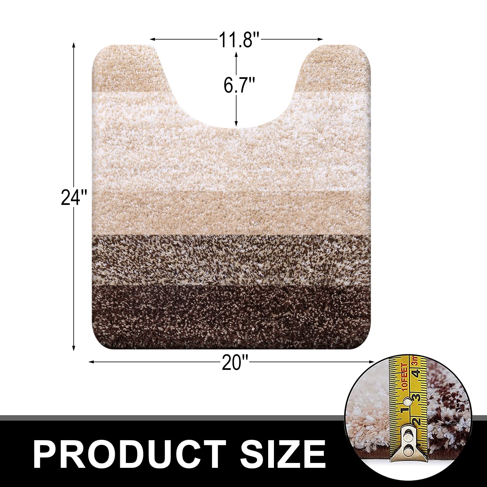Buganda Luxury U-Shaped Bathroom Rugs, Super Soft and Absorbent Microfiber Toilet Bath Mats, Non-Slip Contour Bathroom Carpets with Rubber Backing, 20X24, Brown - image 2 of 7
