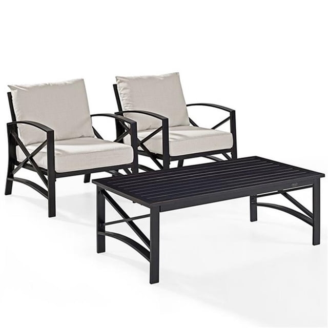 Crosley Furniture Kaplan 3Pc Fabric Conversation Set in Oil Bronze/Oatmeal