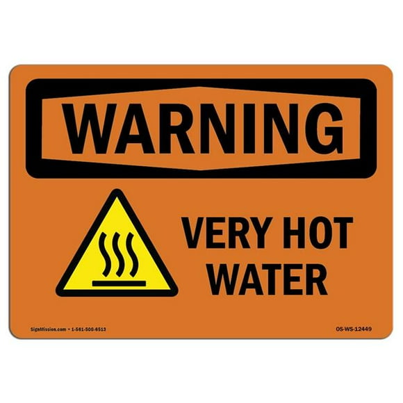 SignMission OS-WS-D-57-L-12449 OSHA Warning Sign - Very Hot Water with Symbol