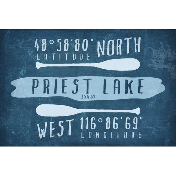 Priest Lake, Idaho, Lake Essentials, Latitude and Longitude (36x54 Giclee Gallery Art Print, Vivid Textured Wall Decor)