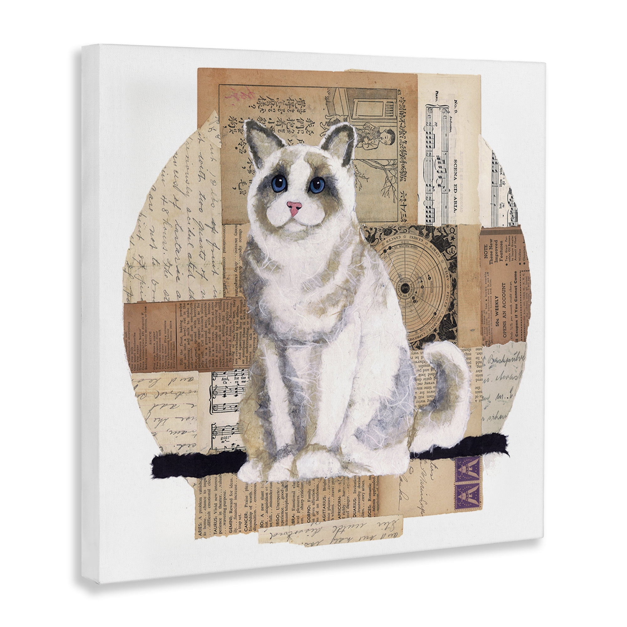 Stupell Industries Vintage Collage Cat Animals & Insects Painting Gallery Wrapped Canvas Art Print Wall Art, 30 x 30