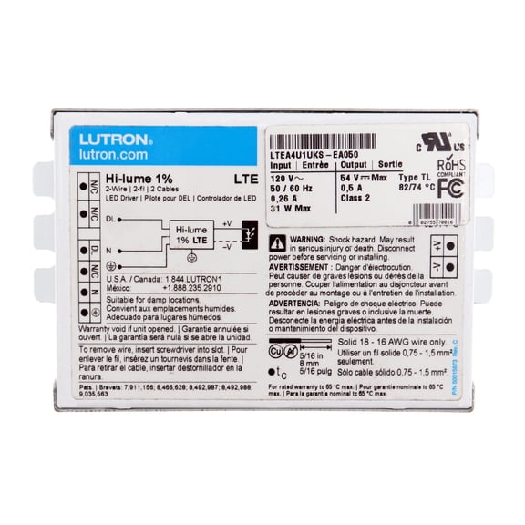 Lutron LTEA4U1UKS-EA050 Hi-Lume 1% Dimmable LED Driver, 2-Wire, 51W, 54Vdc, 120V