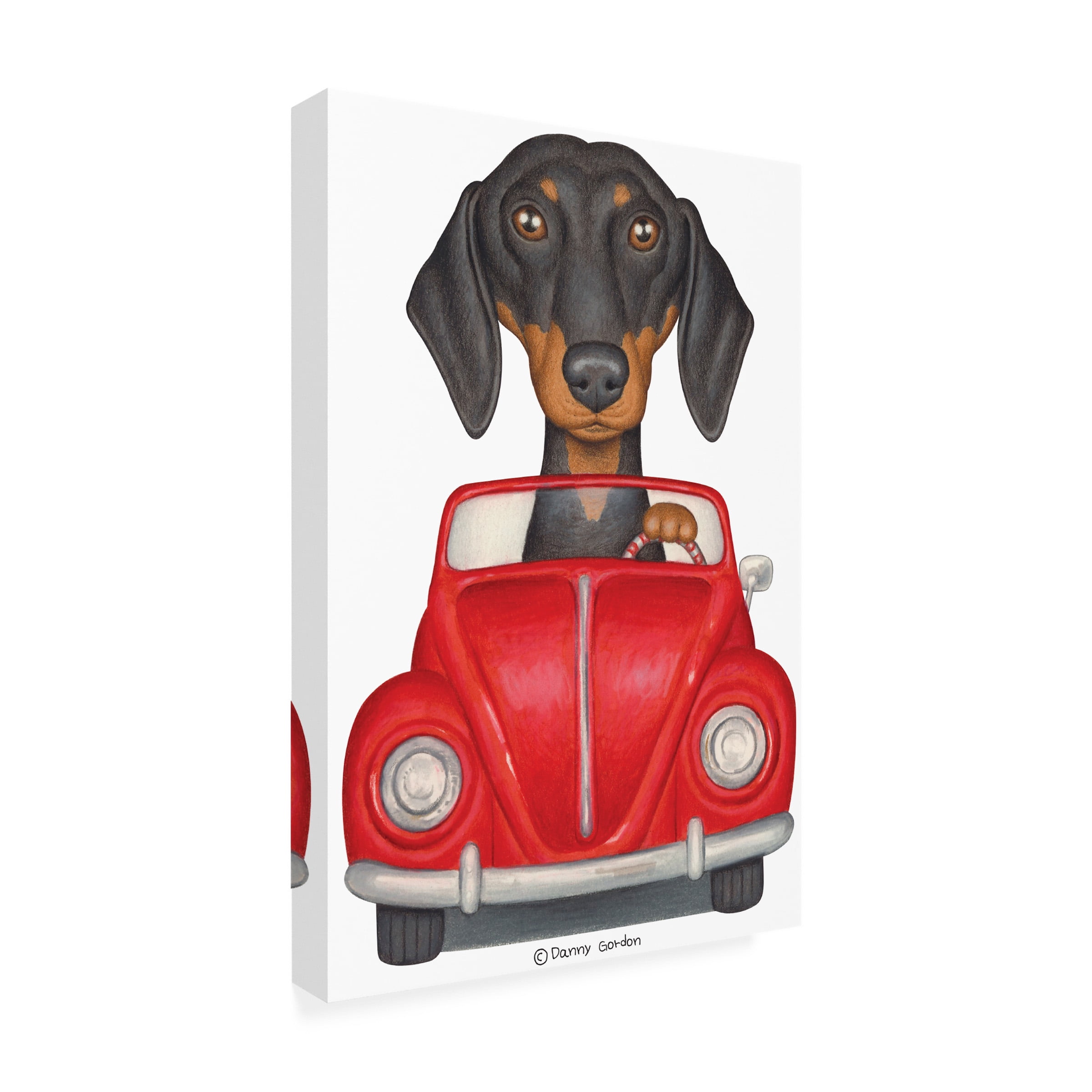 Danny Gordon Art 'Black Dachshund Red Volkswagon' Canvas Art