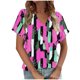 thumbnail image 2 of Fiudx Camisas de Mujer Camiseta Holgada Informal de Manga Corta con Cuello En V a Cuadros para Mujer, 2 of 5