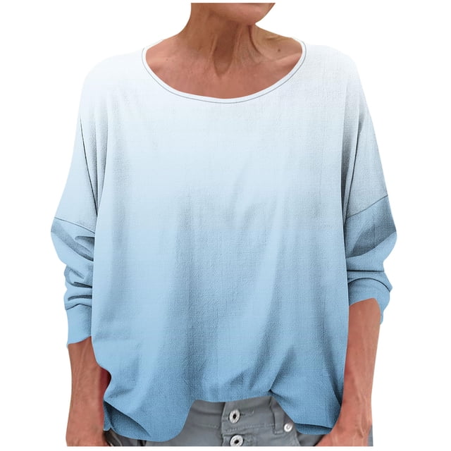 Vestidos Casuales Para Mujer, Blusas De Mujer De Moda Camiseta de mujer con cuello redondo, manga larga, color liso, moderna y cómoda.