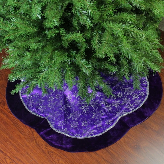 Northlight Glittered Floral Christmas Tree Skirt - 48" - Purple and Silver