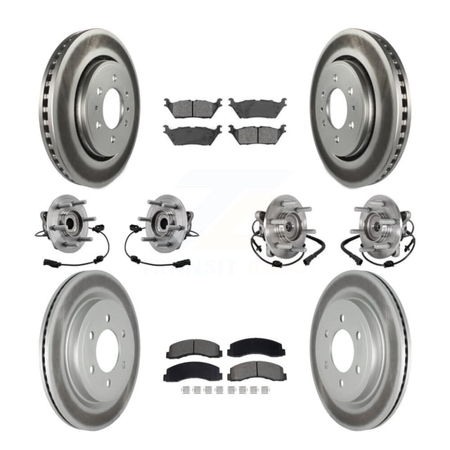 Transit Auto Front Rear Hub Bearing Assembly Coated Disc Brake Rotor and Semi-Metallic Pad Kit (10Pc) for Car 2018-2021 Ford Expedition Lincoln Navigator 4WD - Left Right (Driver Passenger) KBB-129498