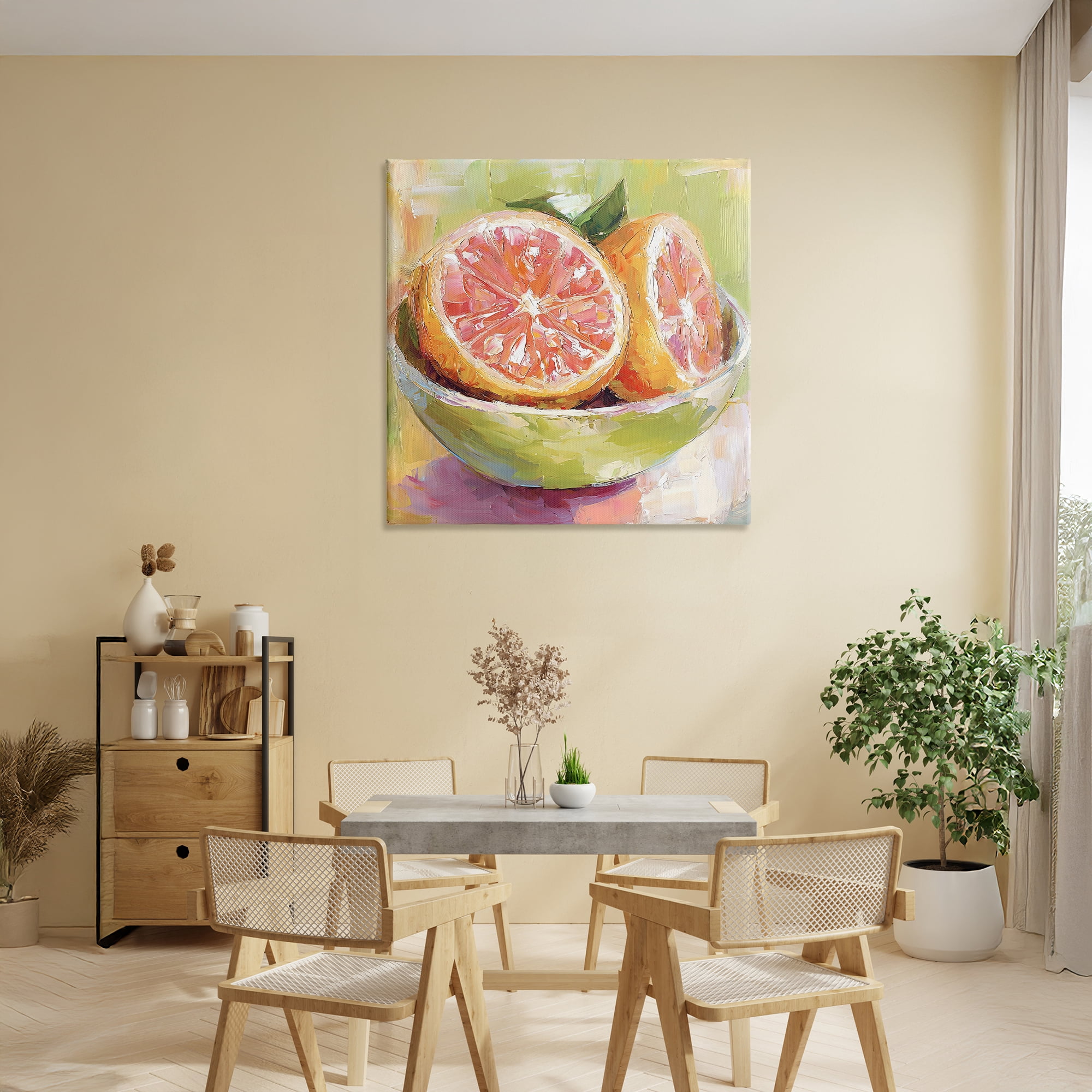 Stupell Industries Sliced Grapefruit in Bowl Canvas Wall Art, design by Riley B