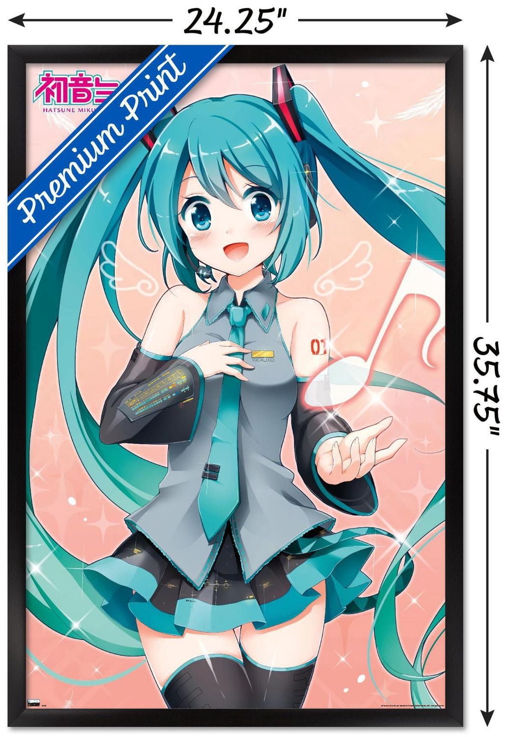 Hatsune Miku - Music Note Wall Poster with Push Pins, 14.725" x 22.375"
