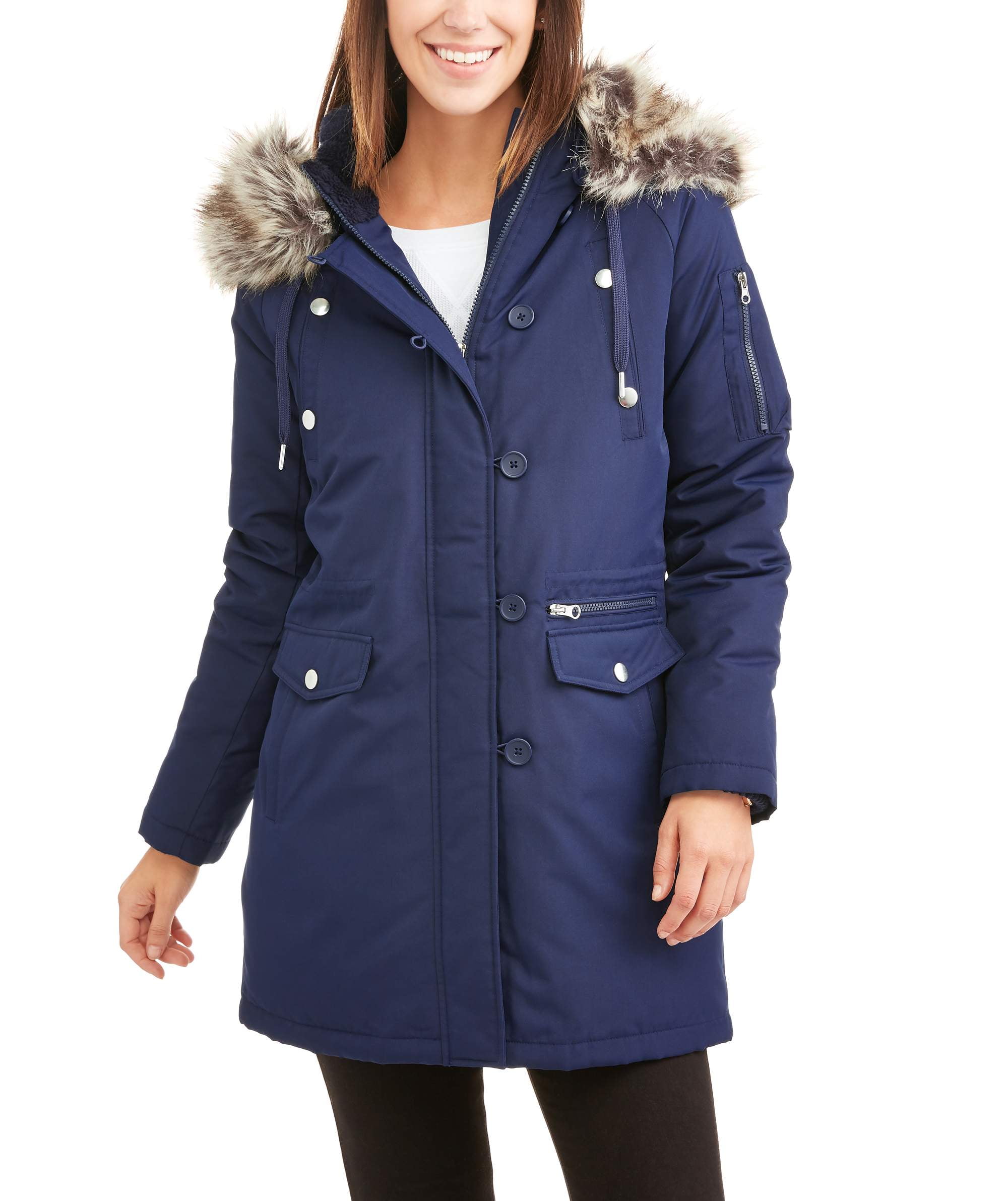 Swiss Tech Women's Parka Jacket With Faux Fur-Trim Hood - Walmart.com