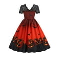 thumbnail image 2 of DYMADE Womens Halloween Lace Short Sleeve Printed Swing Dress, 2 of 3