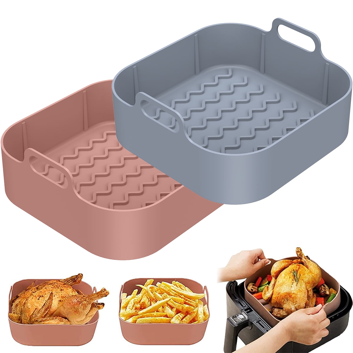 SMARTAKE Air Fryer Silicone Liner, 8.1 Inch Heavy-Duty Air Fryer Pot, Extra  Thick & Easy Cleaning, Food-Grade Reusable Durable Air Fryer Basket  Accessories, 8.1x8.1x2 Inch for 5-6QT, Square - Grey - Yahoo