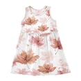 thumbnail image 2 of Girls' Summer Sleeveless Dress Soft Cotton A-Line Dress Watercolor Pink Maple Leaves 6Y, 2 of 7