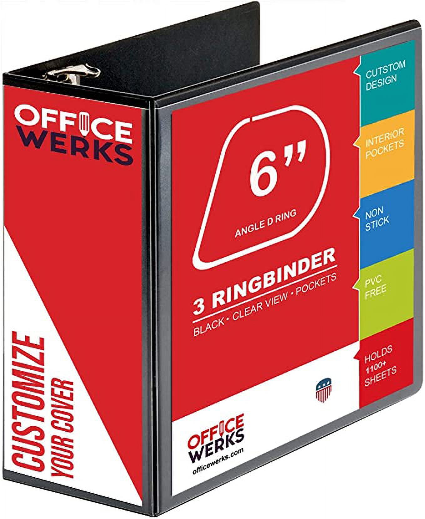 Performore 6" Capacity D Ring Binders with Durable Pockets, Black, 2 Pack