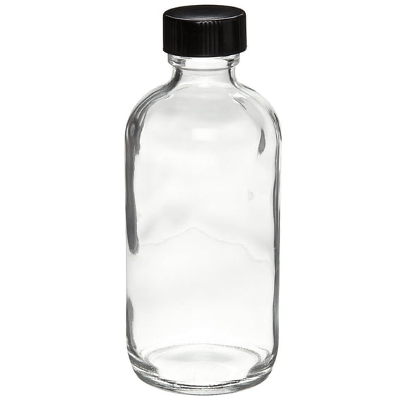 16 oz Boston Round Glass Bottle CLEAR - w/ Poly Seal Cone Cap - pack of 4