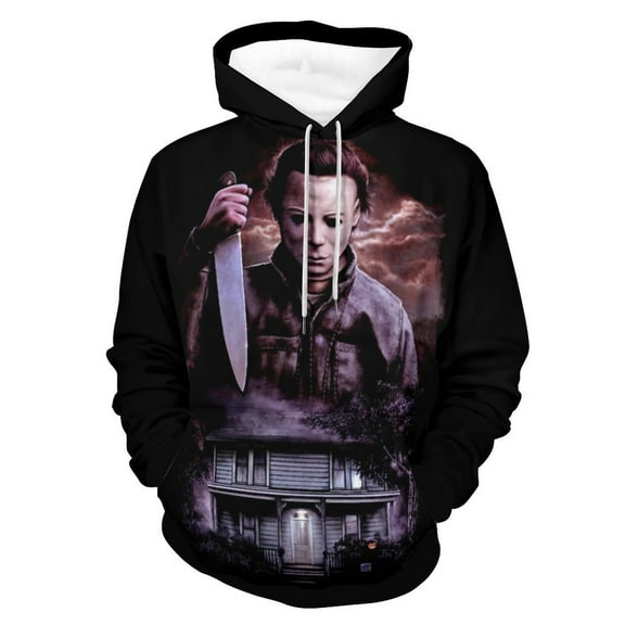 Michael Myers Hoodies for Men Women 3D Print Pullover Novelty Hooded Sweatshirt Hoodies with Big Pockets S
