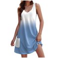thumbnail image 2 of Womens Summer Casual Dresses Gradient Print Bohemian V Neck Sleeveless Pockets Loose Tank Top Mini Dress Holiday Wear, 2 of 5