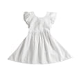 thumbnail image 1 of Girl?s Summer Pleated Fly Sleeve Dress Fresh Solid Color Bow Backless Children A-line Princess Dress, 1 of 6