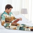 thumbnail image 6 of Xecao Coastal Palm Beach Print Pajamas Set Mens Pajamas Long Sleeve Loungewear Two-Piece Sleepwear Button-Down Pjs Set,2PJS-X-Large, 6 of 7