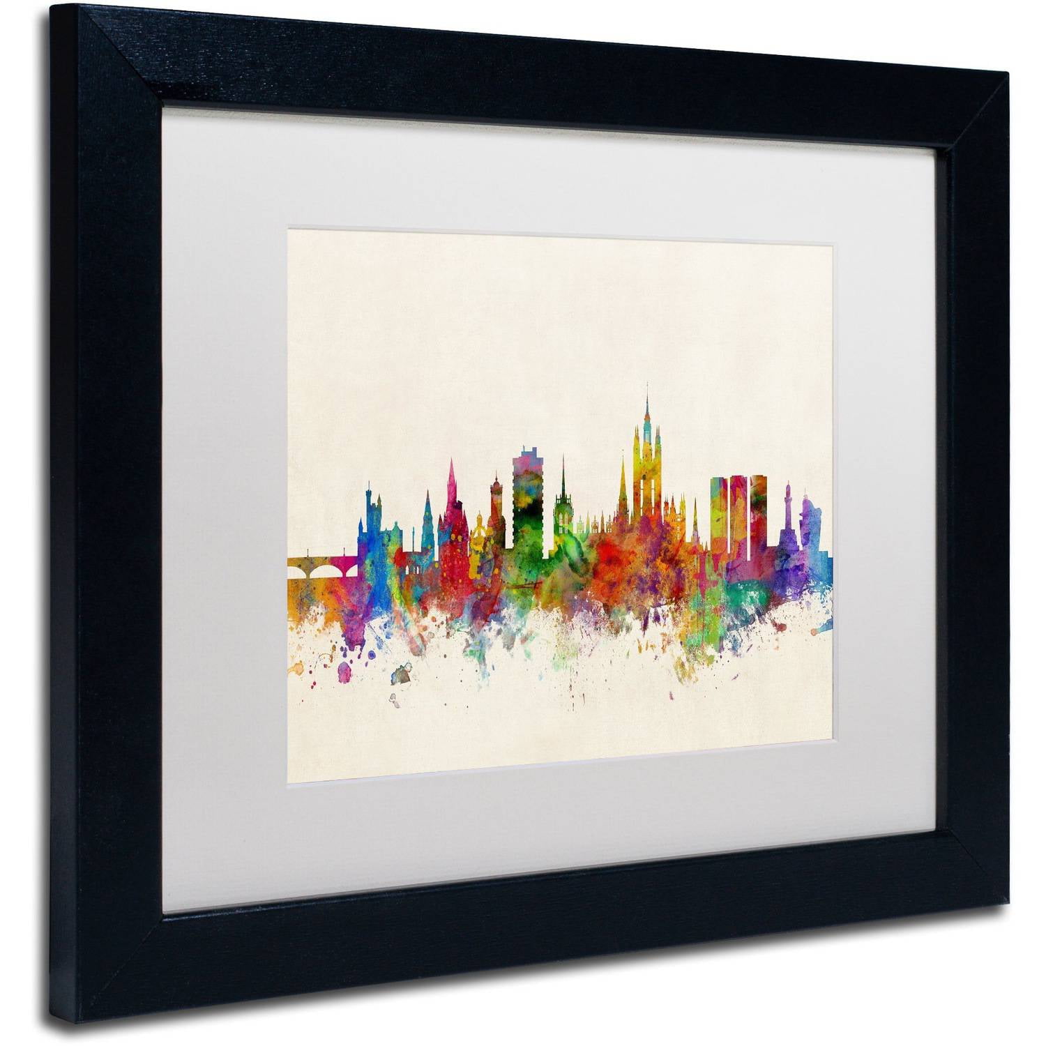 Trademark Fine Art "Aberdeen Scotland Skyline" Canvas Art by Michael Tompsett White Matte, Black Frame