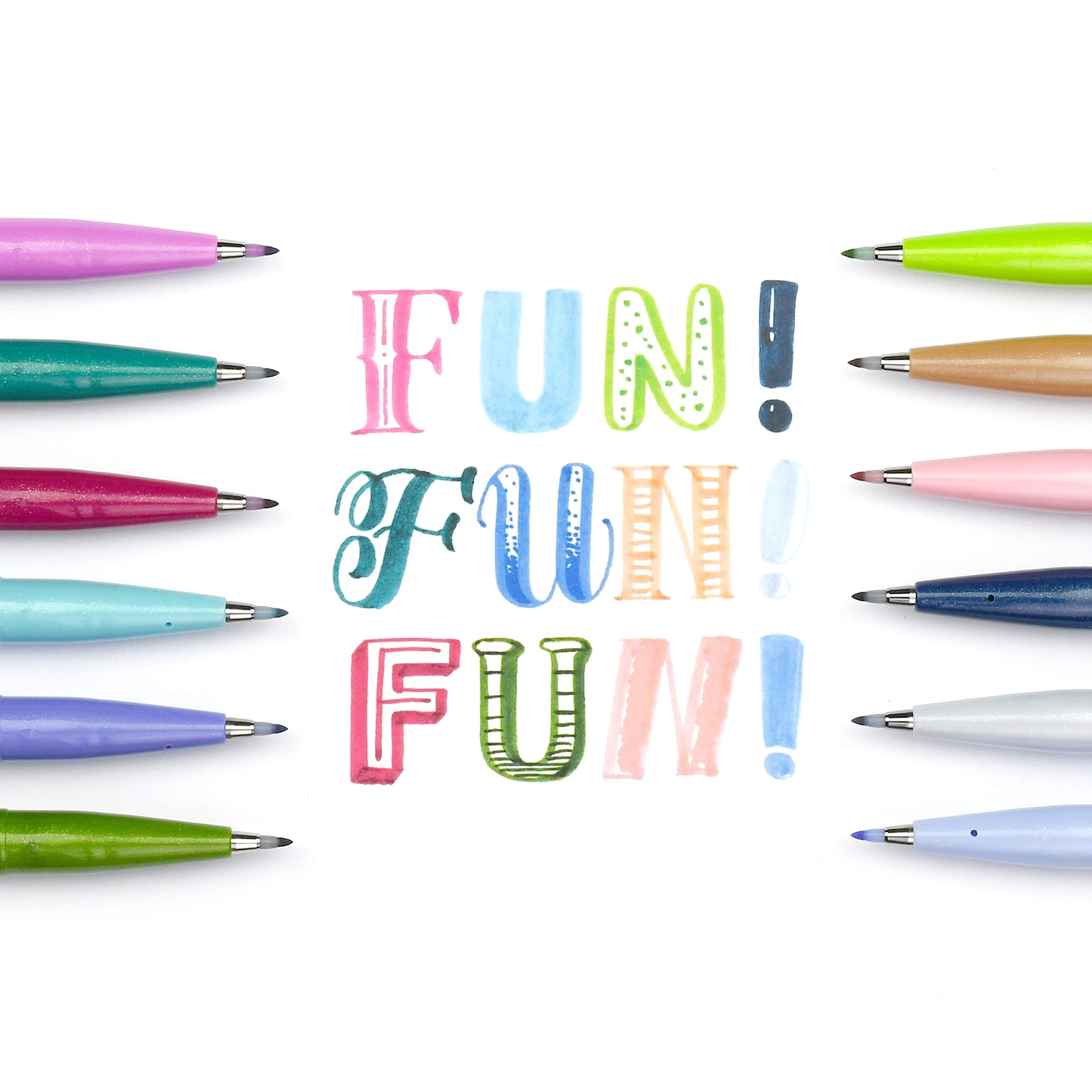 Pentel Arts Brush Tip Sign Pens - Secondary Colors, Set of 12