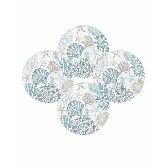 Round Placemats Set of 4 Blue Shell Place Mats Washable Woven Placemat Starfish Coral Marine Life Circle Braided Table Mat for Kitchen Dining Table Party Home Decor 15 Inch
