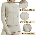 thumbnail image 5 of KEFIRLILY Shirts For Women High Elastic Sports Jacket Standing Collar Slim Zip Up Yoga Top Womens Long Sleeved Standing Collar Top Shirt with Thumb Holes, 5 of 8
