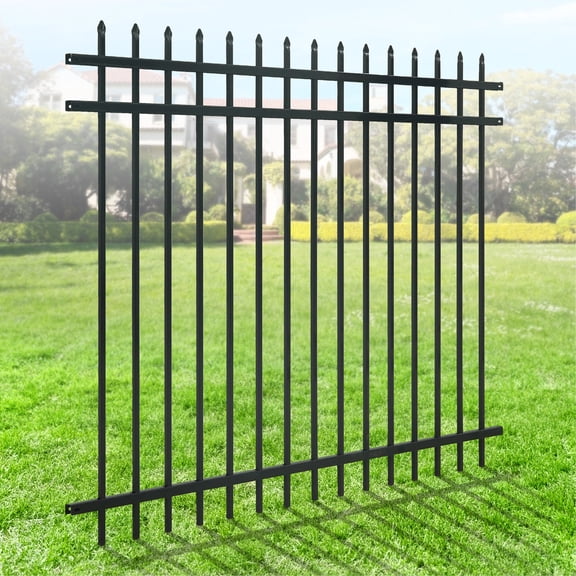 CAPHAUS Heavy Duty Pinnacle Fence Barrier Panel, 5FT Height X 6FT Width Anti-Rust Metal Fencing Panel, 2” Diameter Steel Outdoor Decorative Garden Fence Panel for Yard, Pool, Patio, Single Panel
