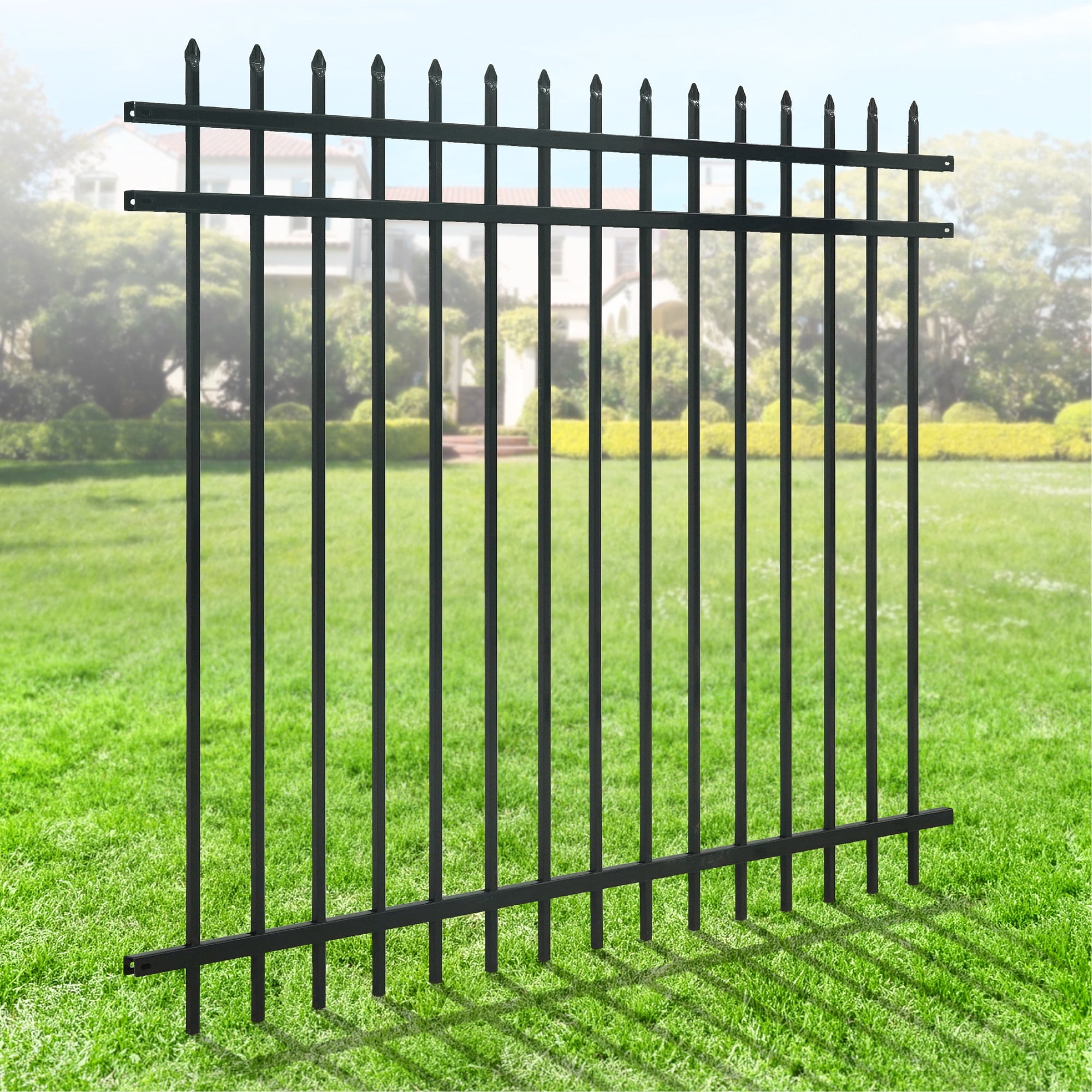 CAPHAUS Heavy Duty Pinnacle Fence Barrier Panel, 5FT Height X 6FT Width Anti-Rust Metal Fencing Panel, 2” Diameter Steel Outdoor Decorative Garden Fence Panel for Yard, Pool, Patio, Single Panel