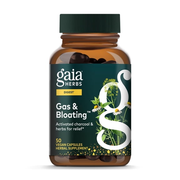 Gaia Herbs Gas & Bloating - Provides Relief from Occasional Gas & Bloating* - With Activated Charcoal, Fennel & Chamomile - 50 Vegan Capsules (25 Servings)