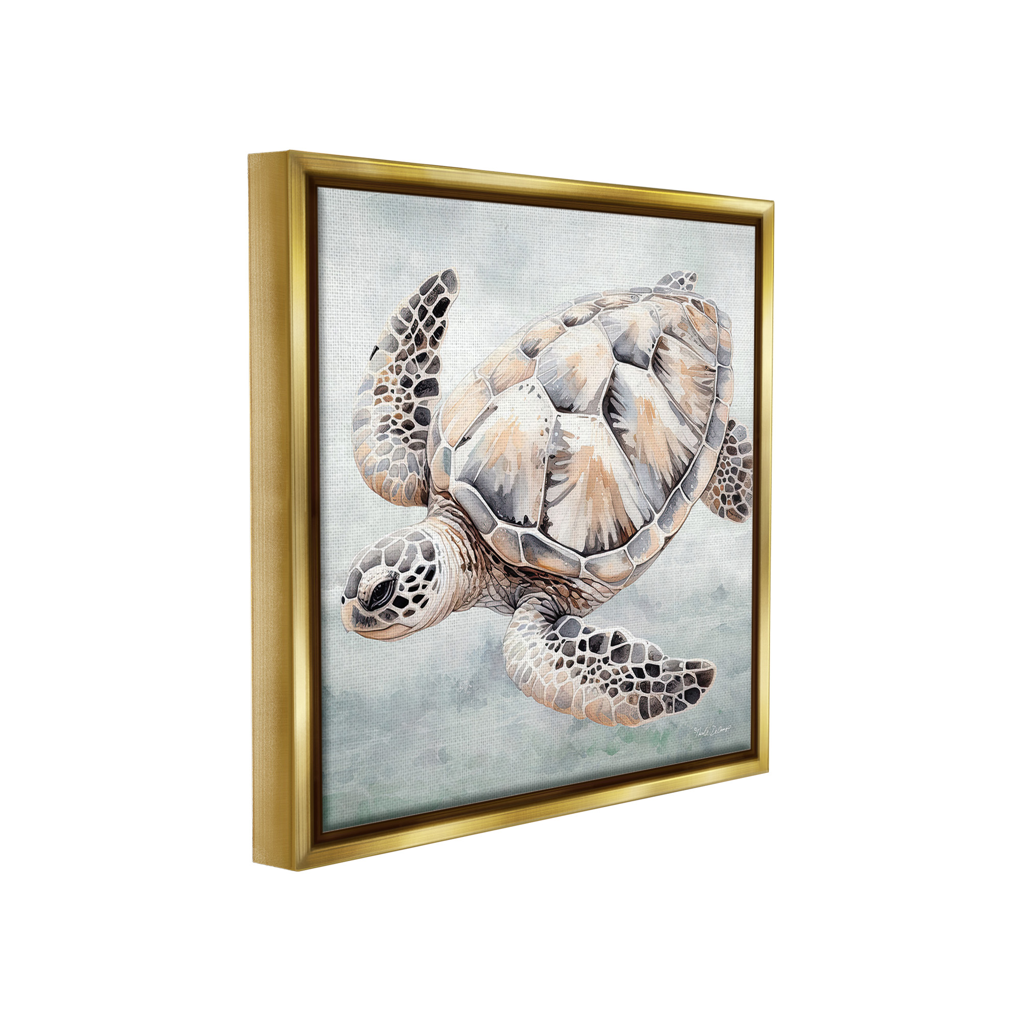 Stupell Industries Detailed Sea Turtle Animals & Insects Painting Gold Floater Framed Canvas Art Print Wall Art, 25 x 25