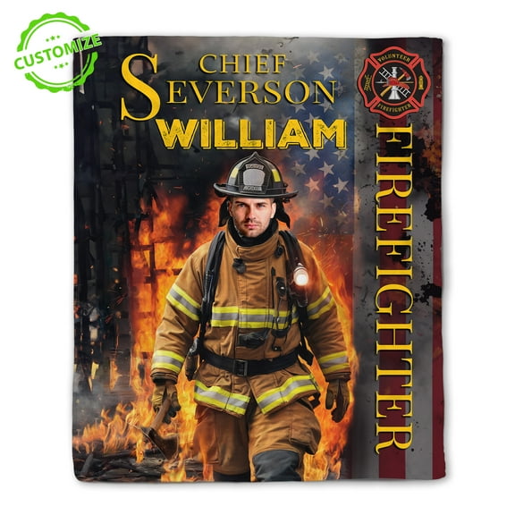 Customizaholic Personalized Name Blanket, Fireman Blanket, Firefighter Blanket, Fire Department Blanket, Face Blanket Customized, Custom Photo Blanket, Firefighter Gift, Gifts For Firefighters