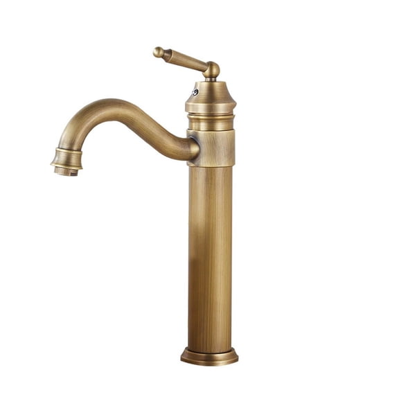 Robinet de Lavabo en Cuivre Antique, Robinet de Salle de Bain Style Classique Froid et Chaud, Mitigeur d'Eau à Poignée Unique Monté sur Pont Style Classique, Caractéristiques Polyvalentes