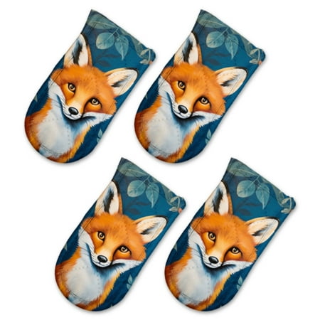 

BaHomeck Pot Handle Holder Covers 4Pcs Cute Fox In Front Of Blue Floral Background Non Slip Heat-Resisting Pan Handle Covers For Home Kitchen Baking Cooking BBQ Cookwares 6×3In