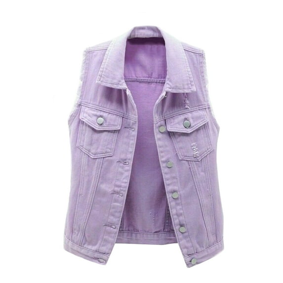 YM YOUMU Women Candy Color Slim Fit Sleeveless Distressed Denim Jean Vest Waistcoat Jacket