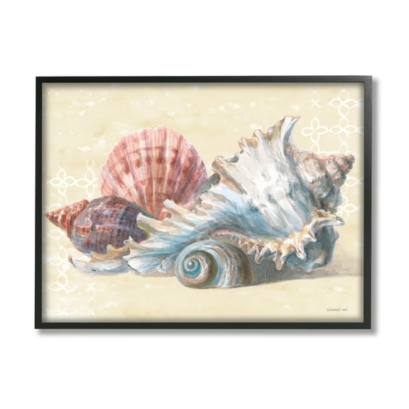 Stupell Industries Beach Seashells Patterned Animals & Insects Painting Black Framed Art Print Wall Art, 14 x 11