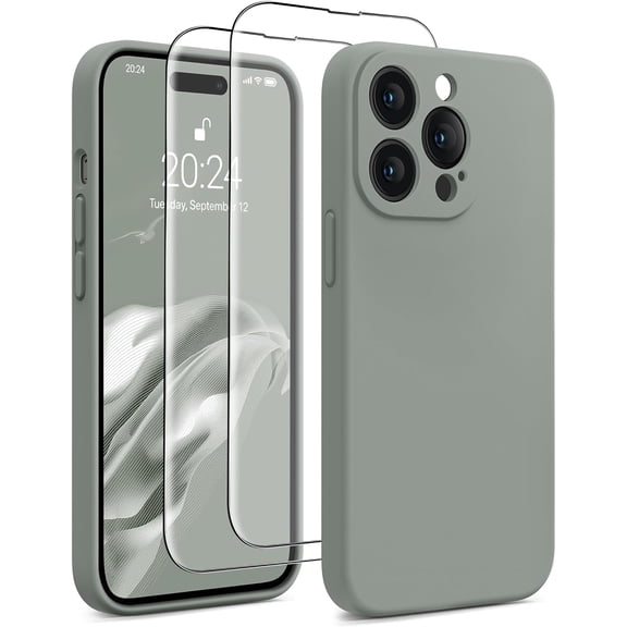 for iPhone 14 Pro Max Case, [Stronger Camera Protection] Silicone iPhone 14 Pro Max Phone Case with [2 Screen Protectors], Shockproof Anti-Scratch Lining Protective Cover, 6.7", Grey