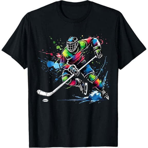 Colorful Ice Hockey Fan Player Tie Dye Color Splash Sports T-Shirt