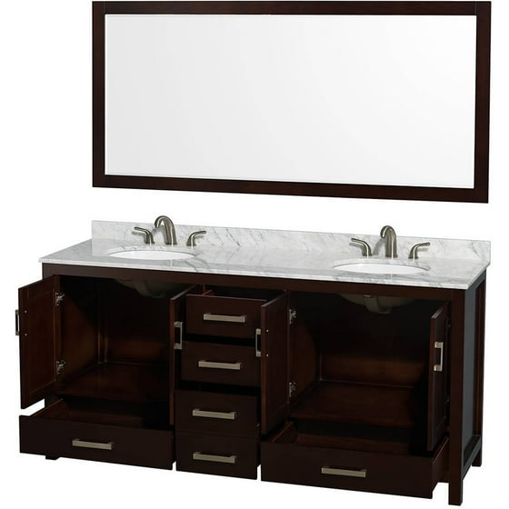 Wyndham Collection Sheffield 72 Inch Double Bathroom Vanity In Espresso No Countertop Sinks And 70 Mirror