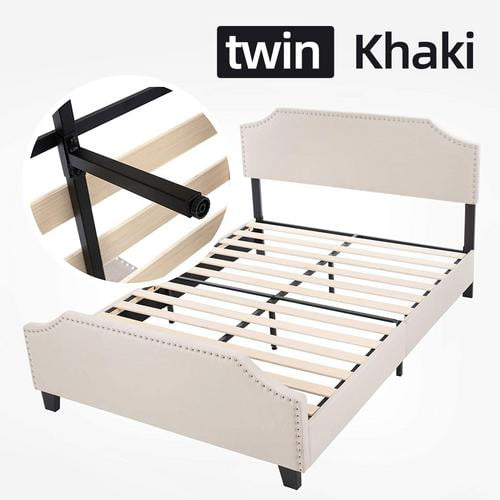 Ankishi Upholstered Linen Platform Bed, Wooden Bed Frame With Curved Headboard