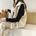 thumbnail image 3 of Lovskoo 2024 Women's Outerwear Vests Shearling Fleece Jacket Cropped Vest Zip Up Faux Leather Sleeveless Winter Coat with Pockets Beige, 3 of 4
