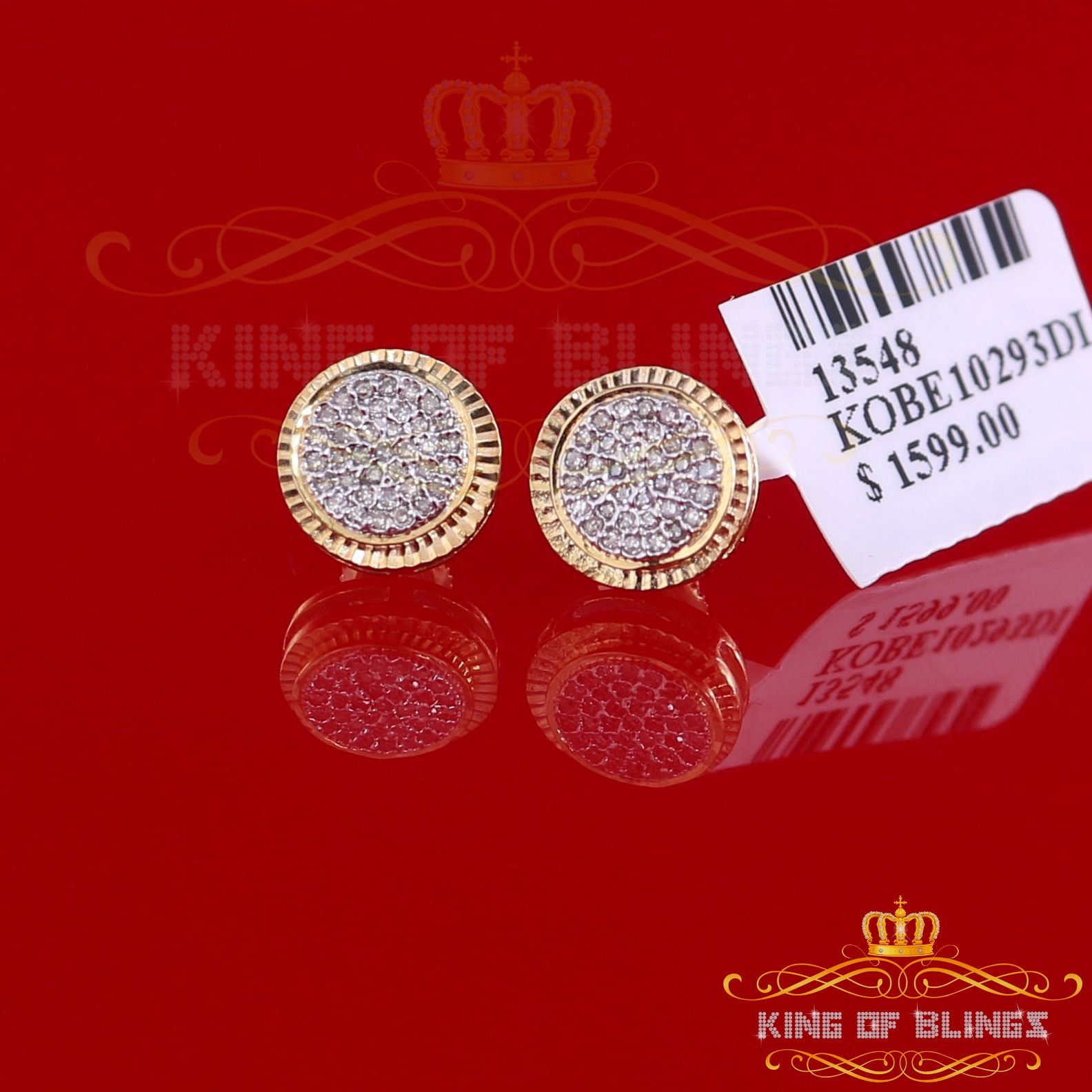 King of Bling's 10K Real Yellow Gold Real Diamond 0.15CT Men's/Women's Stud Micro Earring
