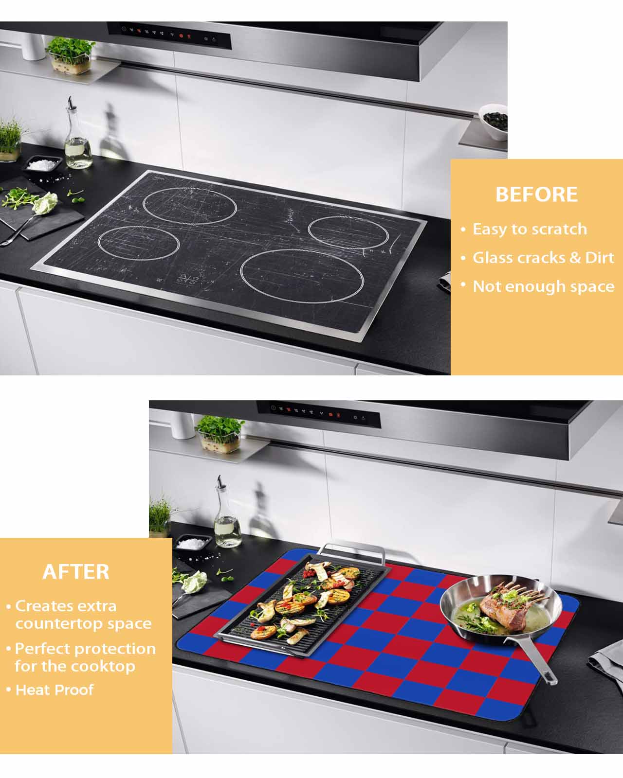 nqOlkjepod Large Induction Cooktop Protector Mat 24"x21", 4th of July Stove Top Covers for Electric Stove, Red Blue Plaid Checkered Independence Day Stove Burner Cover Mats, Glass Top Stove Cover