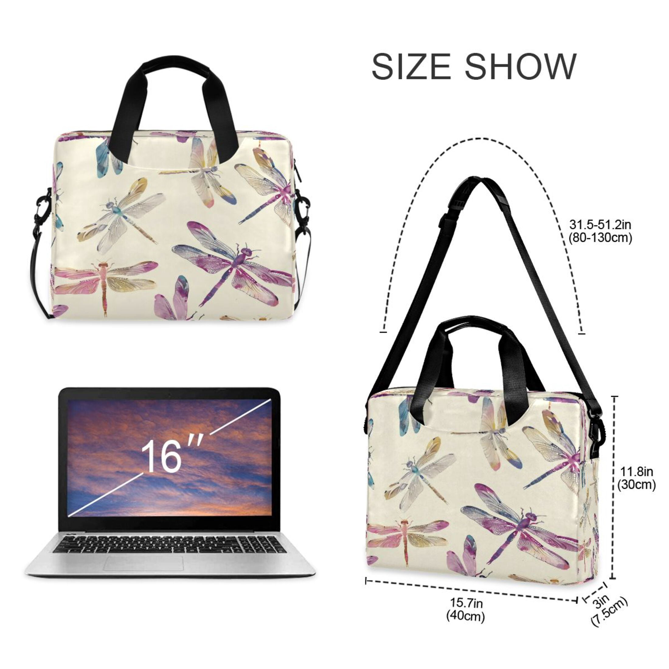 Laptop Bag Laptop Briefcase 15.7 x 3 x 11.8 Inches Laptop Bag Briefcases Laptop Storage Travel Laptop Bag Work Laptop Bag Colorful Dragonfly