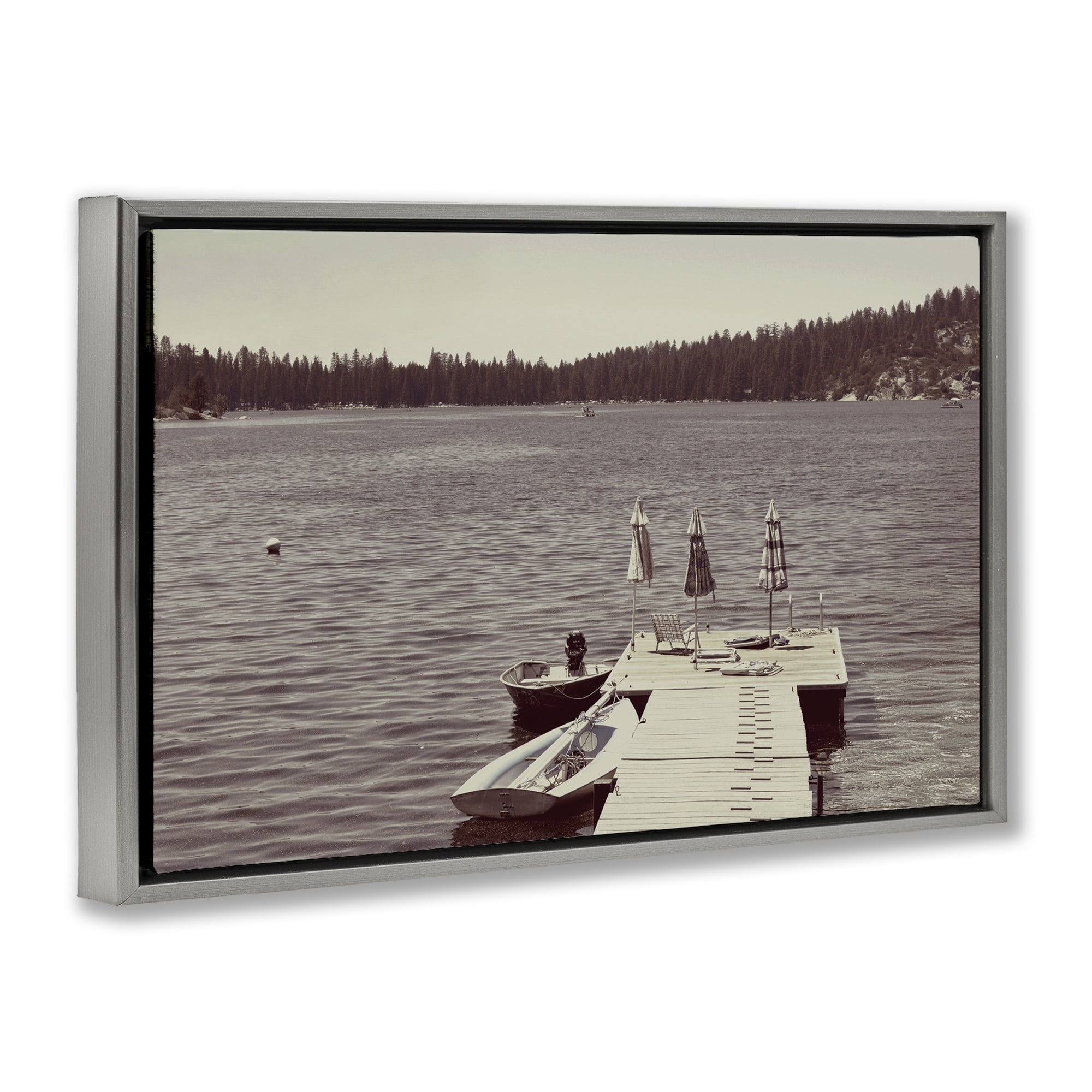 Stupell Industries Vintage Lake Life Dock Gray Framed Floater Canvas Wall Art, design by Gemma Bardot